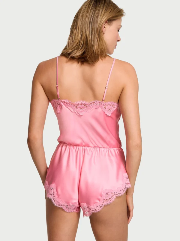 Satin Lace-Trim Romper – Image 3